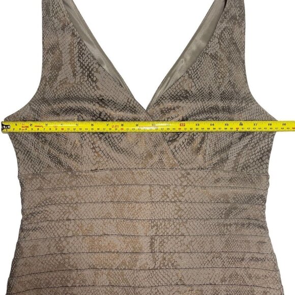 EXPRESS Sleeveless BodyCon Dress Snakeskin Print Large Dark Taupe V-Neck Stretch - Picture 15 of 16